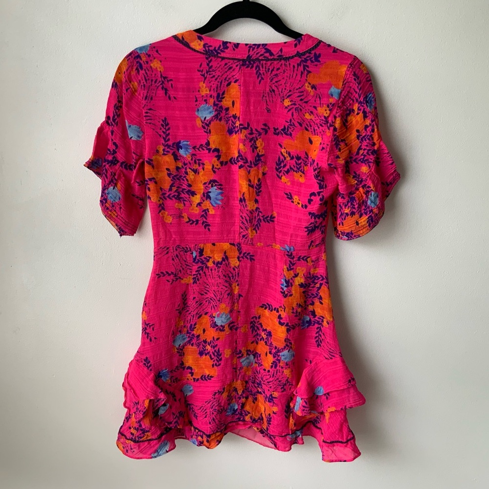TANYA TAYLOR Kayla Dress Falling Floral Flower Ruffle Silk Event Hot Pink Size 0 - Picture 7 of 16